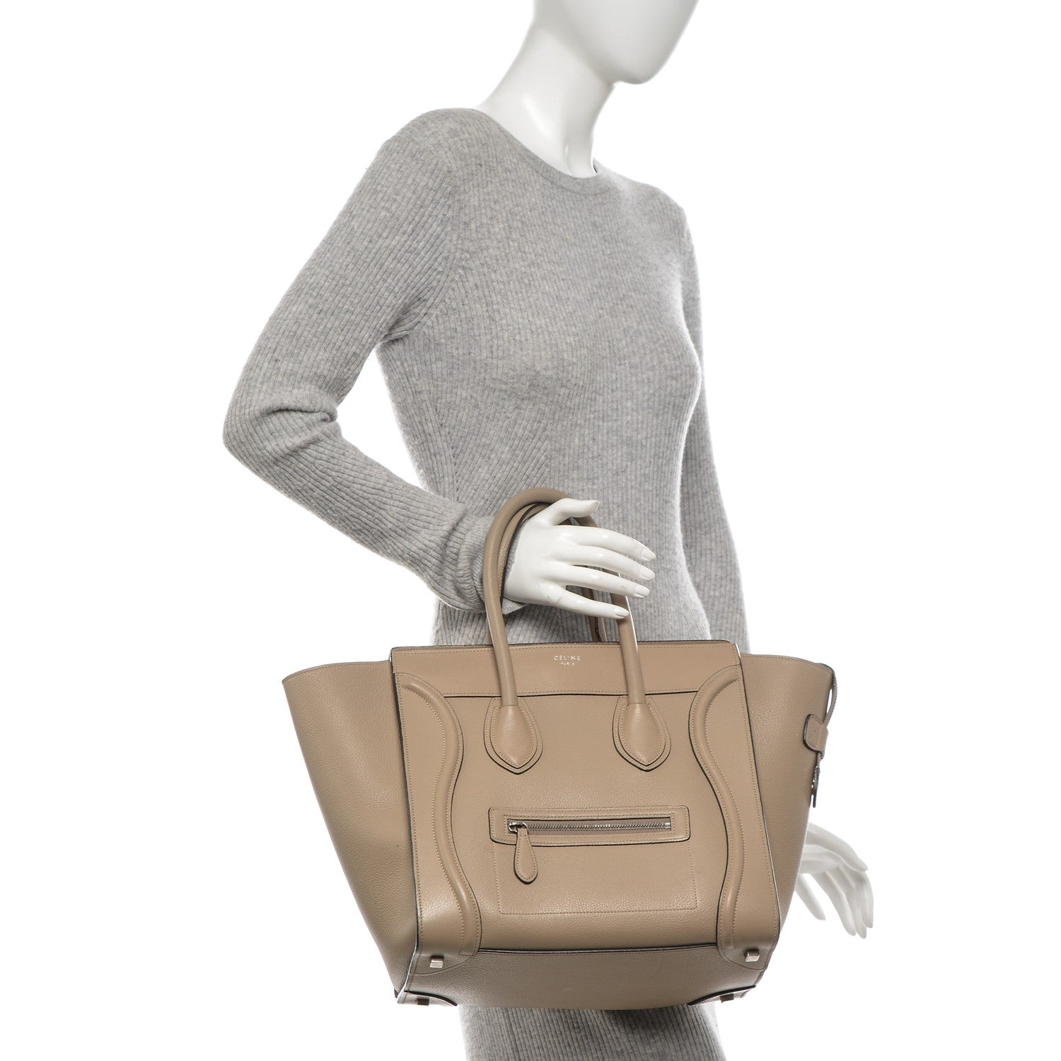 Celine Drummed Calfskin Mini Luggage Dune 2 of 12