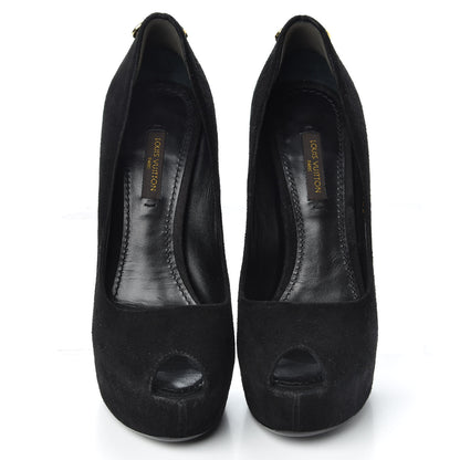 Louis Vuitton Suede Oh Really Peep Toe Pumps 35 Black 5 of 10
