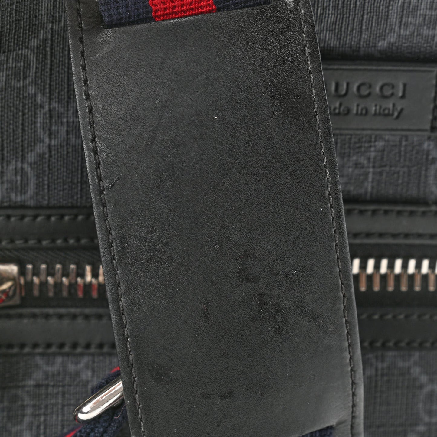 GG Supreme Monogram Appia Calfskin Web Flat Messenger Bag Black Grey