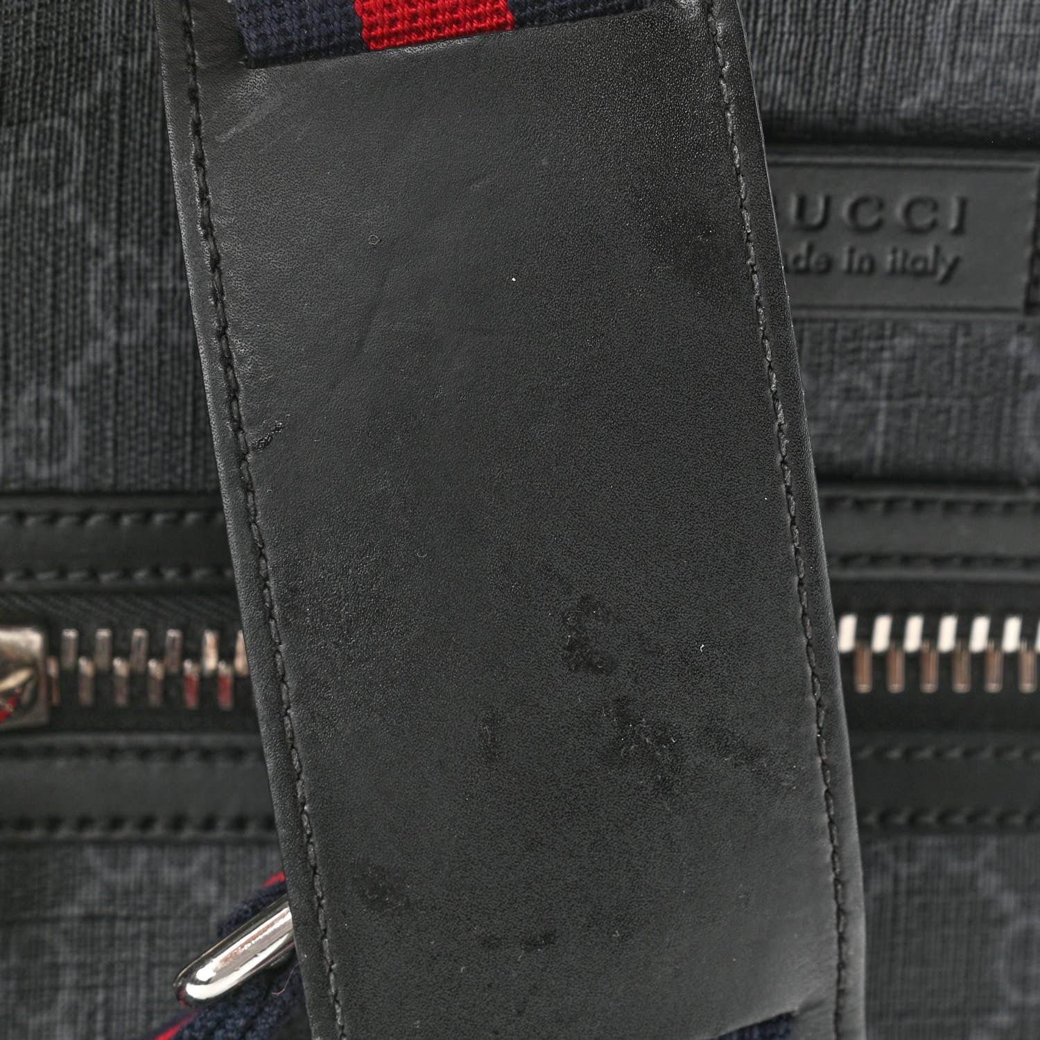 Gucci GG Supreme Monogram Appia Calfskin Web Flat Messenger Bag Black Grey 13 of 13