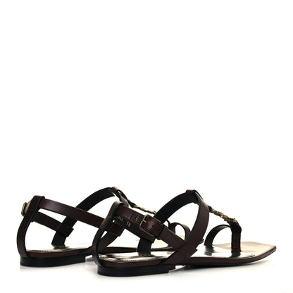 Saint Laurent Calfskin Cassandra Monogram Sandals 38 Brown 4 of 10