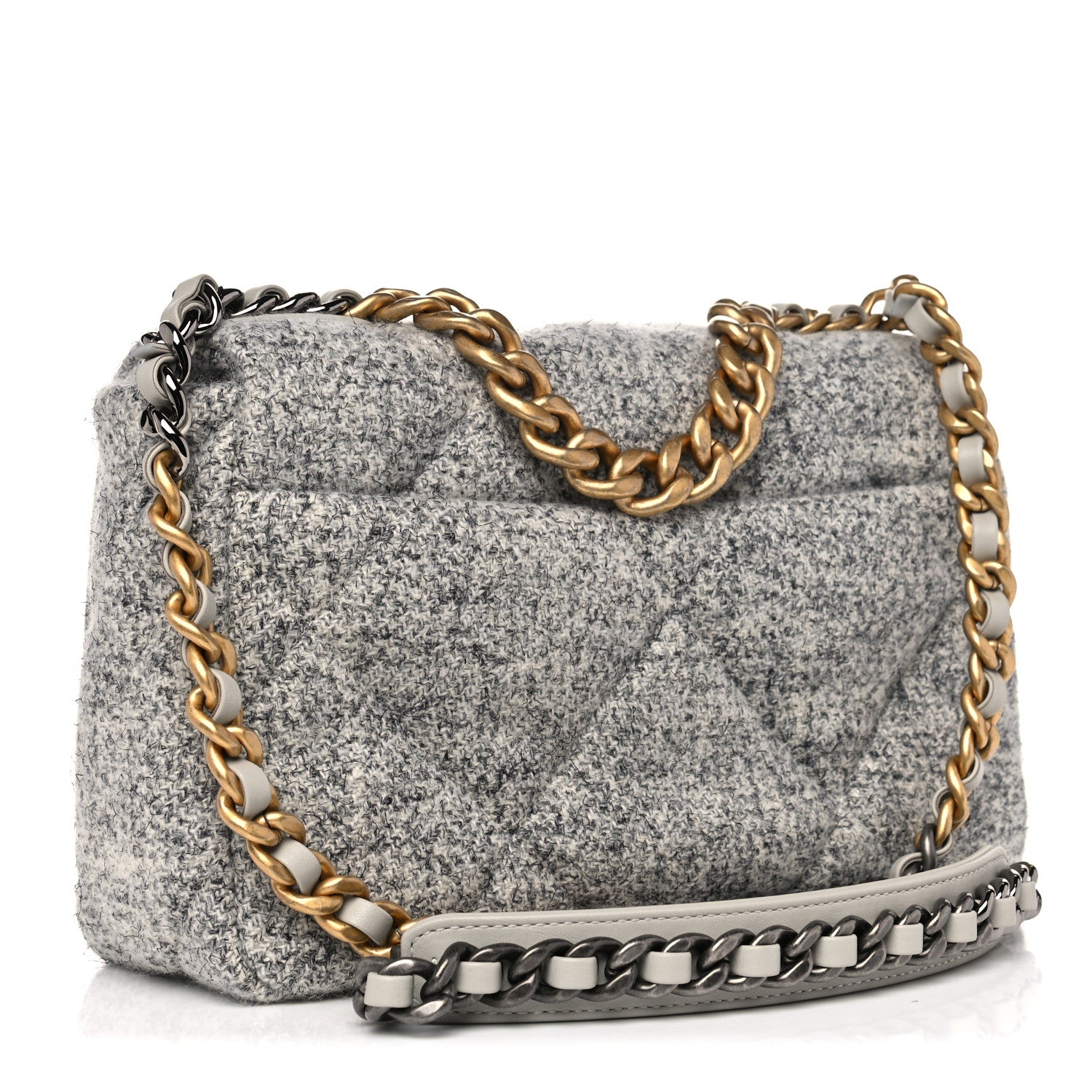 Chanel Tweed Quilted Medium Chanel 19 Flap Grey Ecru 3 of 10