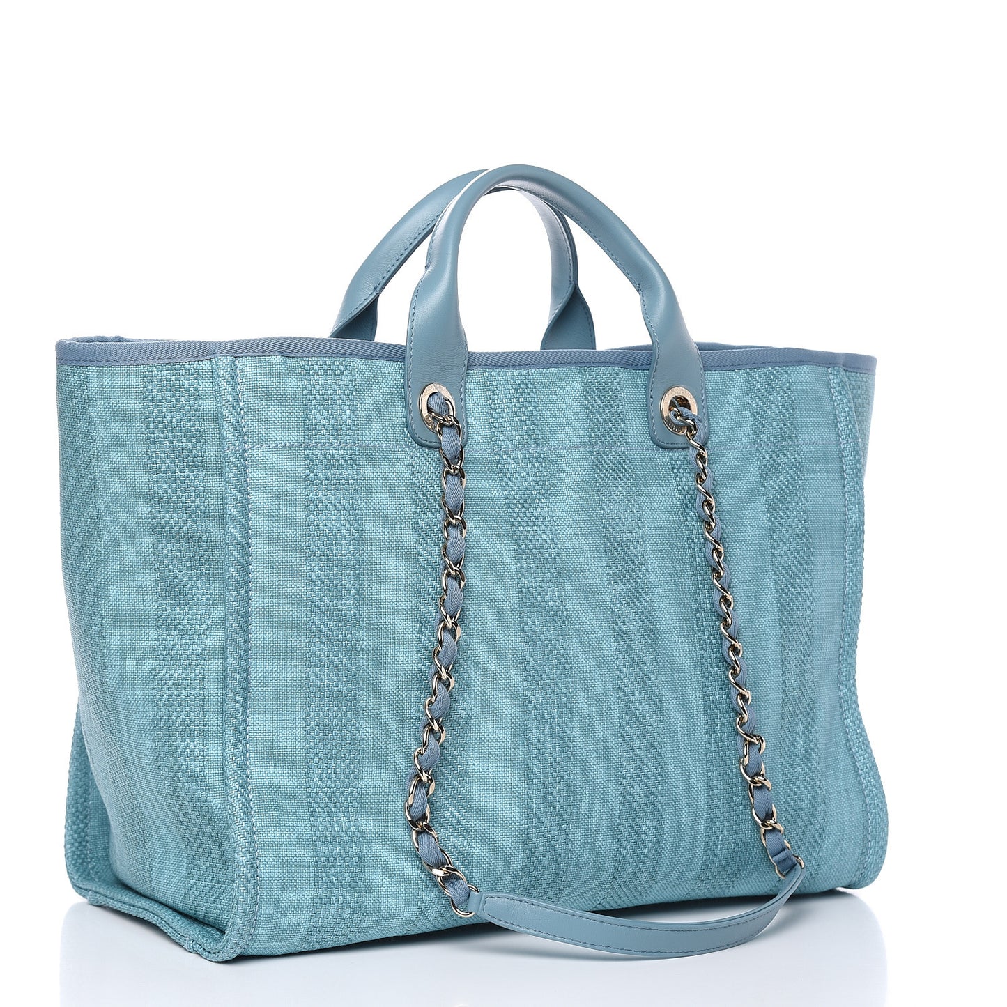 Woven Straw Raffia Striped Large Deauville Tote Blue