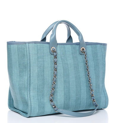 Chanel Woven Straw Raffia Striped Large Deauville Tote Blue 3 of 9