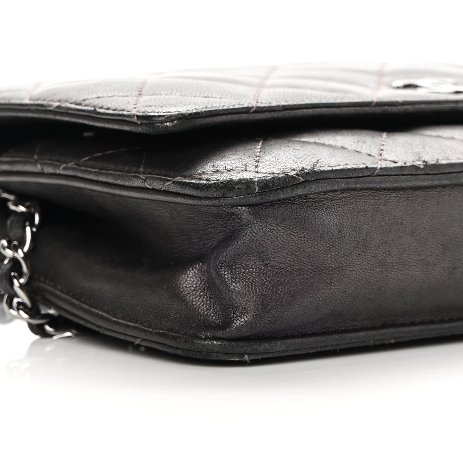 Chanel Metallic Lambskin Quilted Wallet On Chain WOC Dark Grey 10 of 17