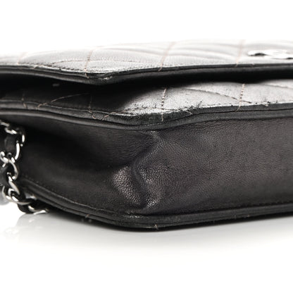 Chanel Metallic Lambskin Quilted Wallet On Chain WOC Dark Grey 10 of 17