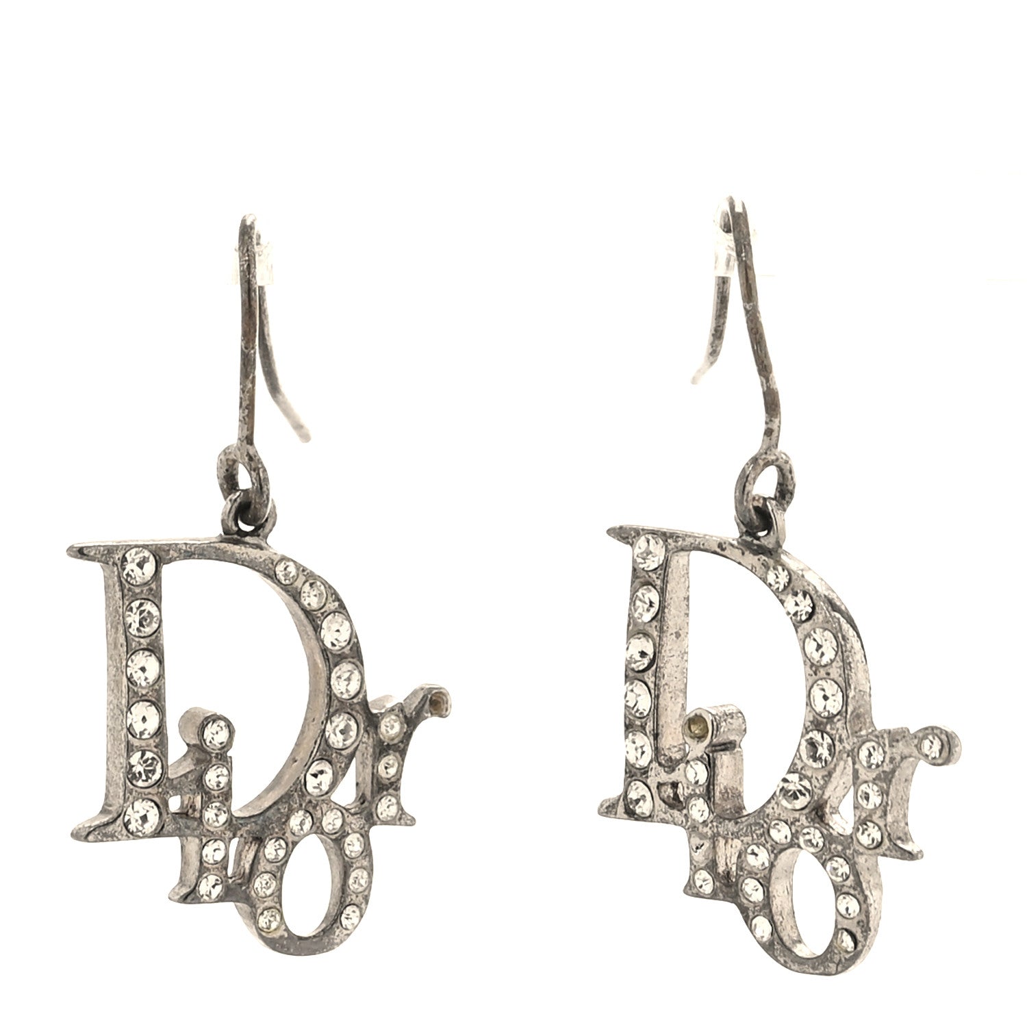 Christian Dior Crystal Logo Earrings Silver 1 of 6