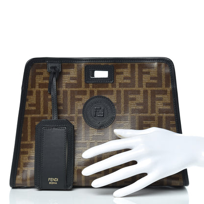 Fendi Glazed Fabric Vitello Century FF 1974 Stamp Patch Mini Peekaboo Defender Cover Mogano Panna Black 2 of 9