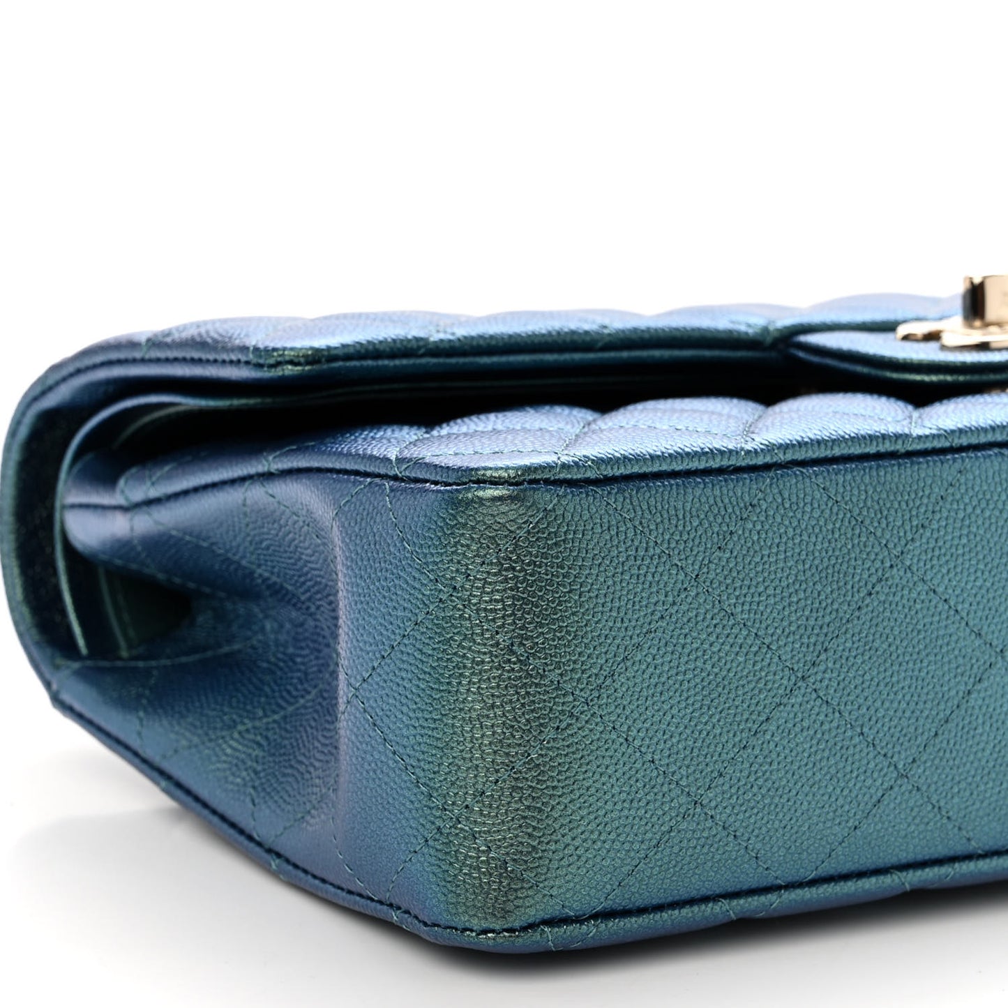 Iridescent Caviar Quilted Medium Double Flap Green