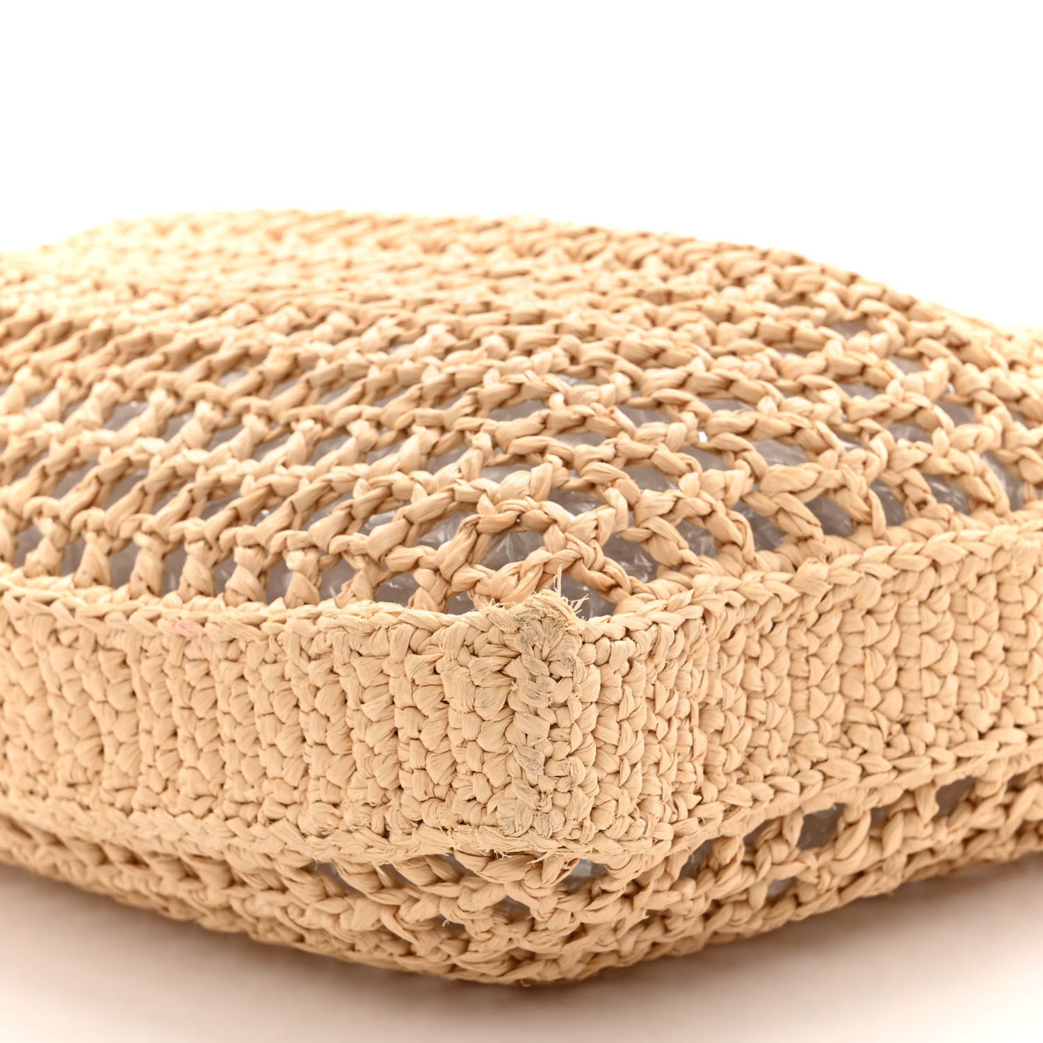 Prada Yarn Raffia Effect Crochet Logo Embroidered Tote Bag Naturale 8 of 9
