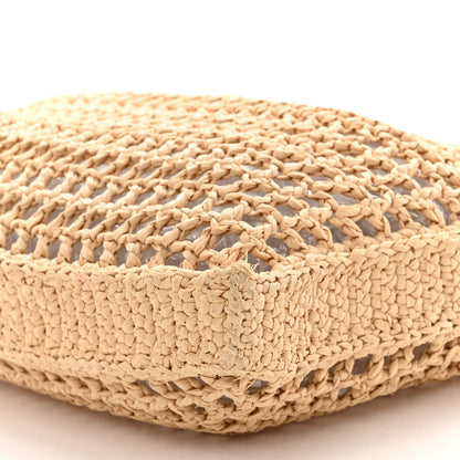Prada Yarn Raffia Effect Crochet Logo Embroidered Tote Bag Naturale 8 of 9