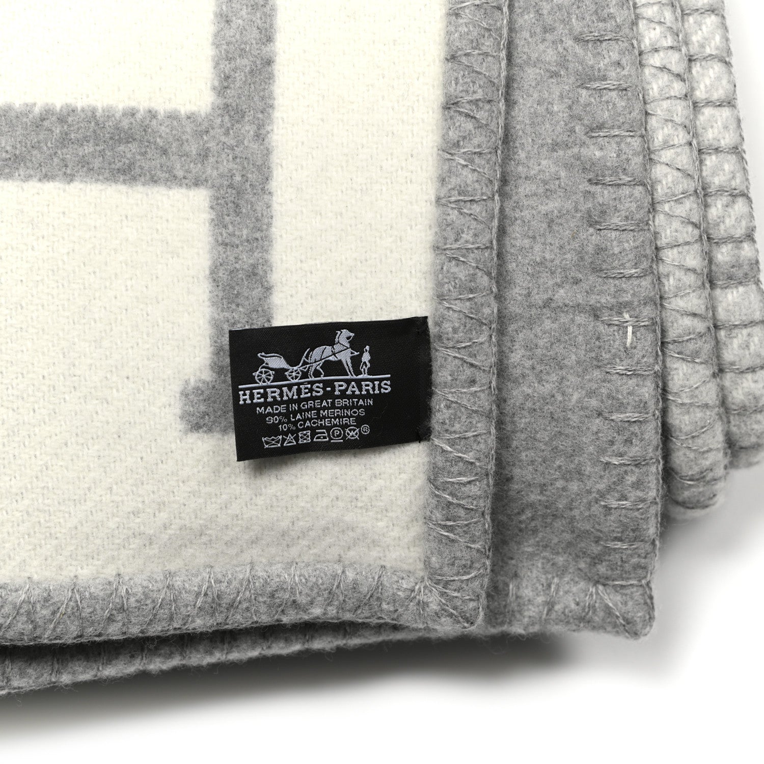 Hermes Wool Cashmere Avalon III Blanket Ecru Gris Clair 3 of 3