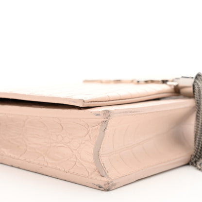 Saint Laurent Calfskin Crocodile Embossed Kate Monogram Tassel Chain Wallet Marble Pink 8 of 16