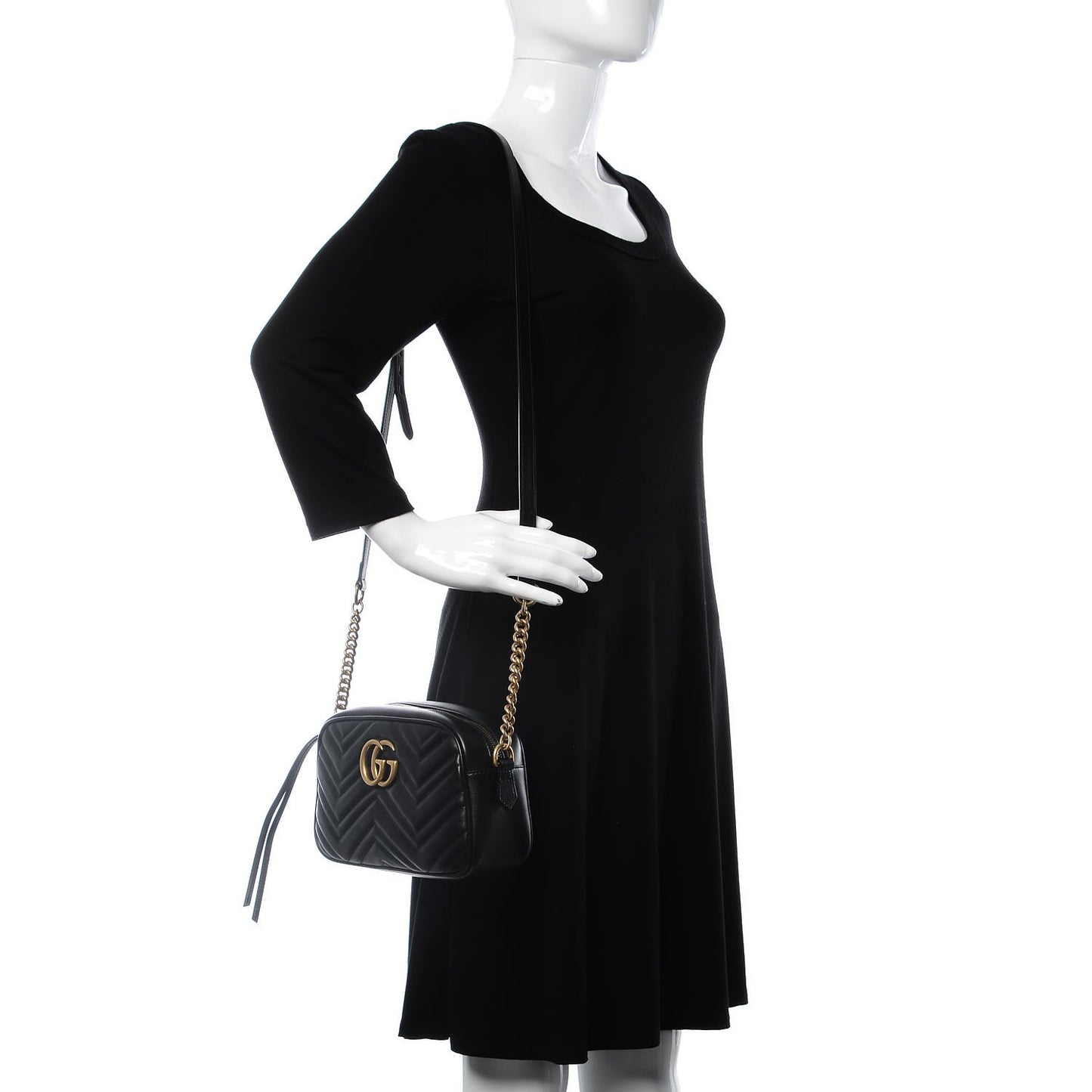 Calfskin Matelasse Small GG Marmont Chain Shoulder Bag Black