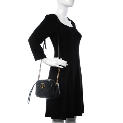 Gucci Calfskin Matelasse Small GG Marmont Chain Shoulder Bag Black 2 of 7