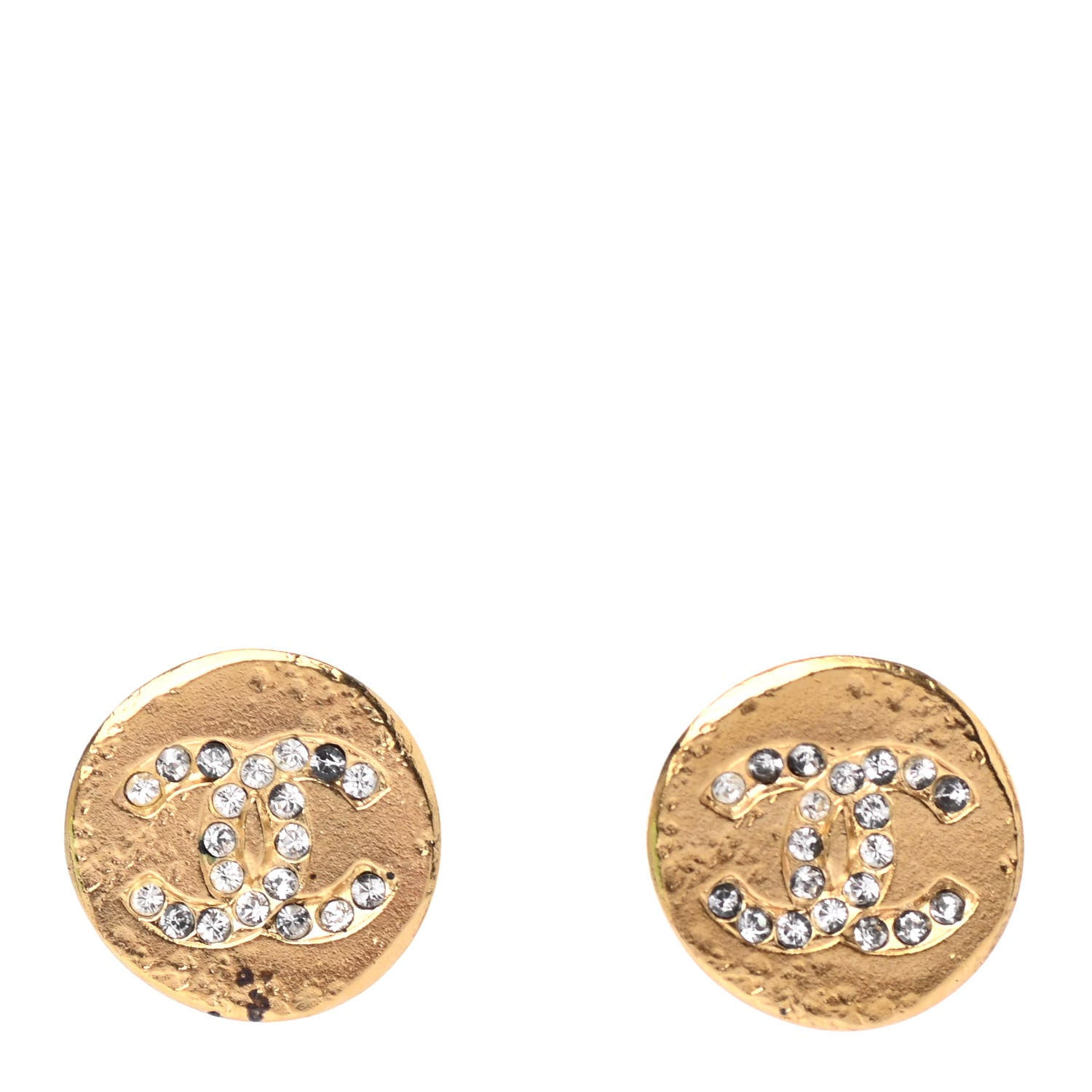 Chanel Crystal Papyrus Stud Earrings Gold 1 of 4