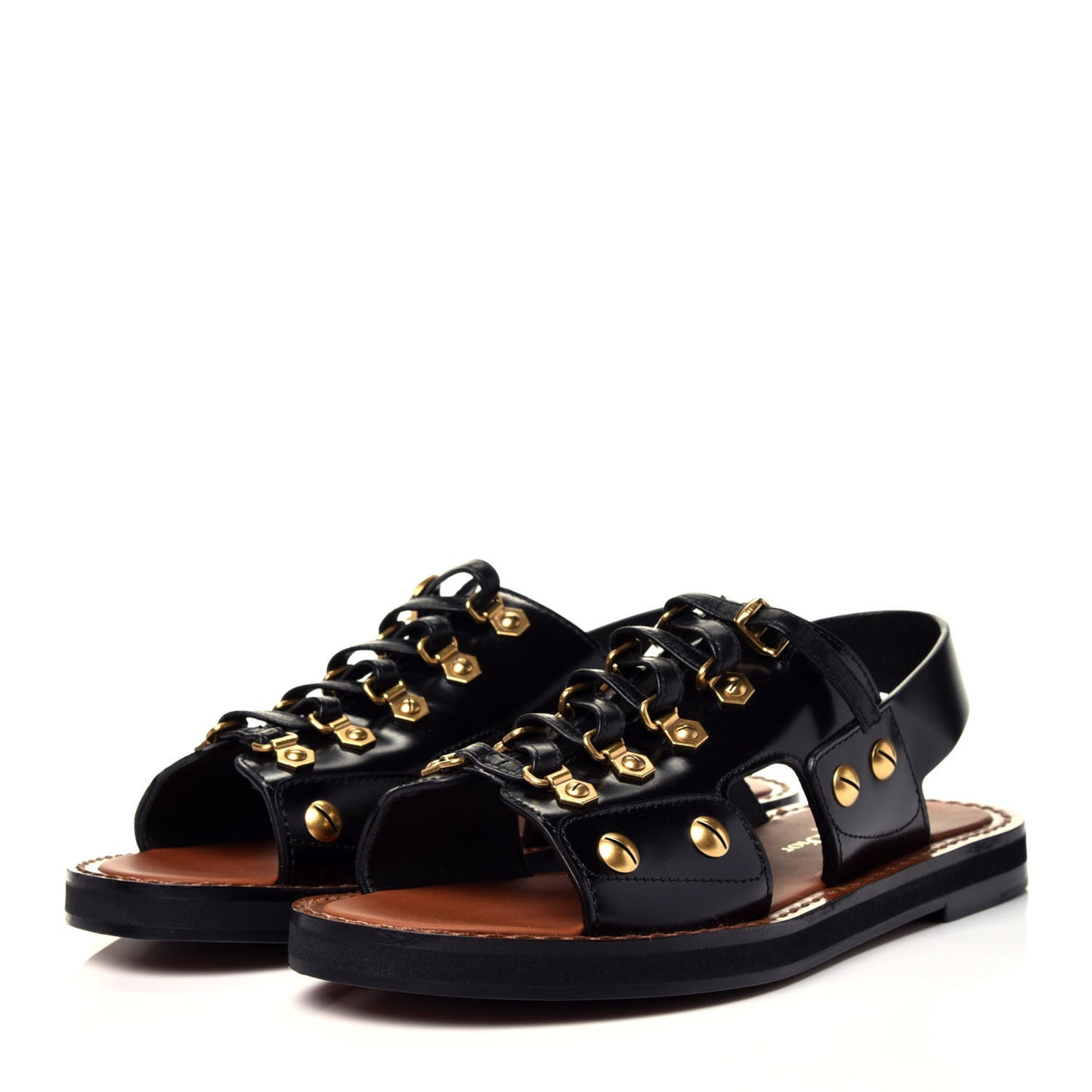 Calfskin D-Trap Flat Sandals 35.5 Black