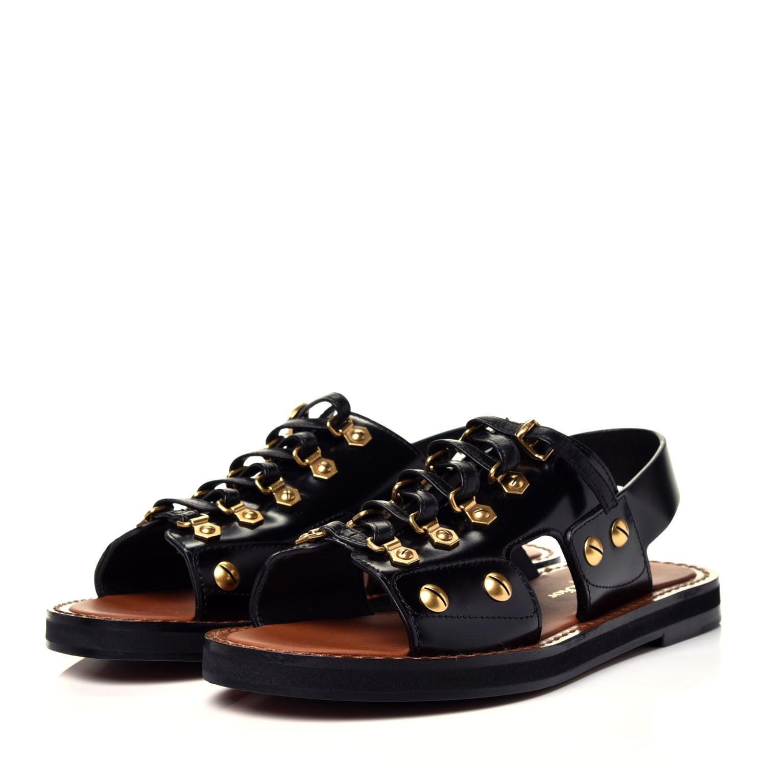 Christian Dior Calfskin D-Trap Flat Sandals 35.5 Black 3 of 12