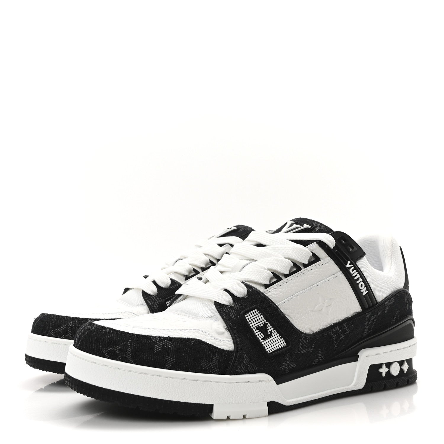 Louis Vuitton Calfskin Monogram Denim Mens LV Trainer Sneakers 9 Black 4 of 8