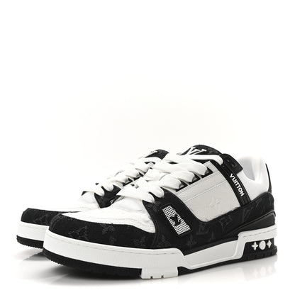 Louis Vuitton Calfskin Monogram Denim Mens LV Trainer Sneakers 9 Black 4 of 8