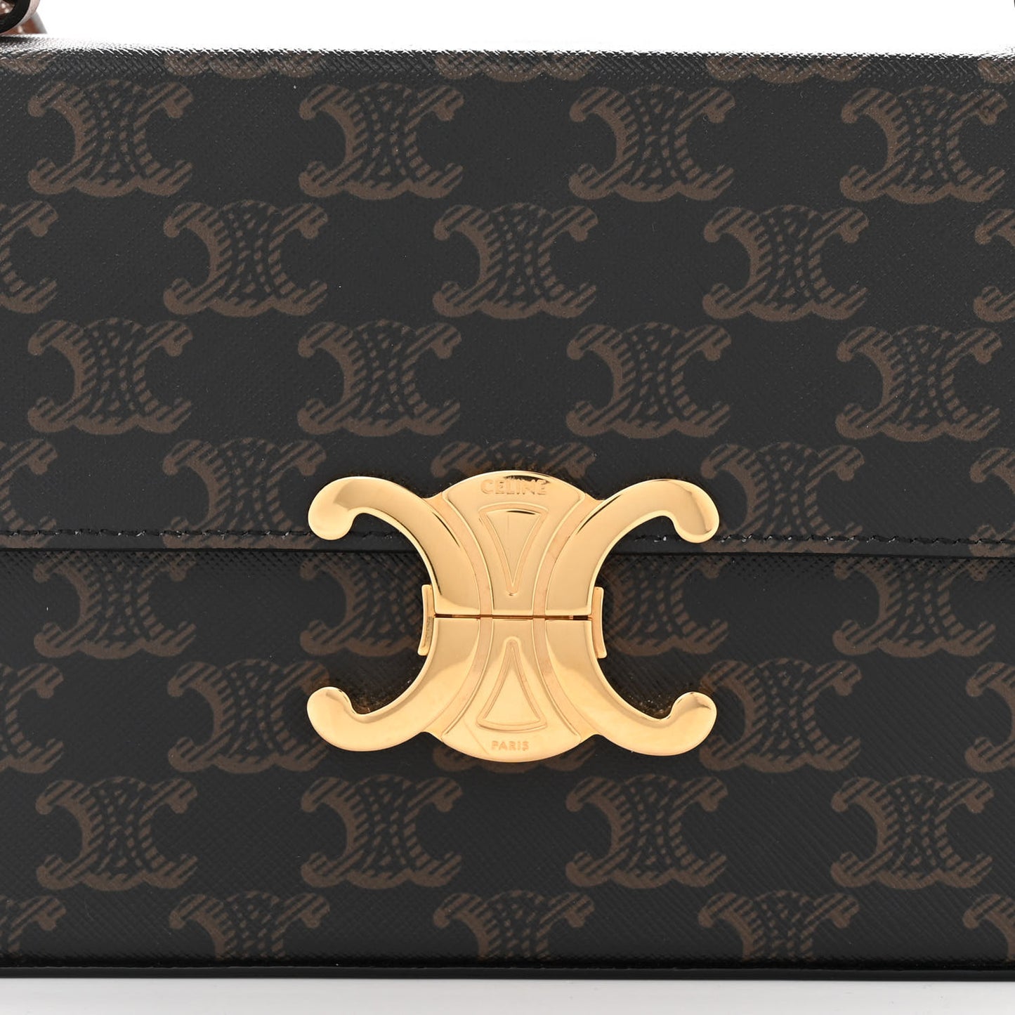 Canvas Calfskin Triomphe Box Top Handle Bag Tan