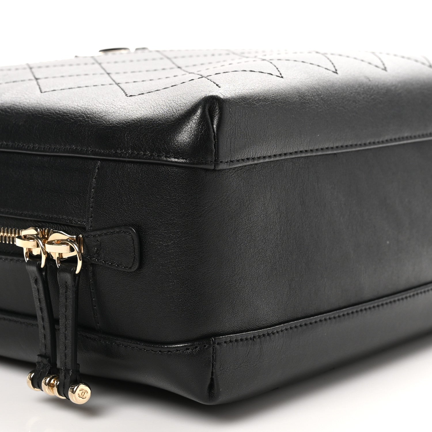 Chanel Calfskin Stitched Sleek Box Top Handle Vanity Bag Black 11 of 12