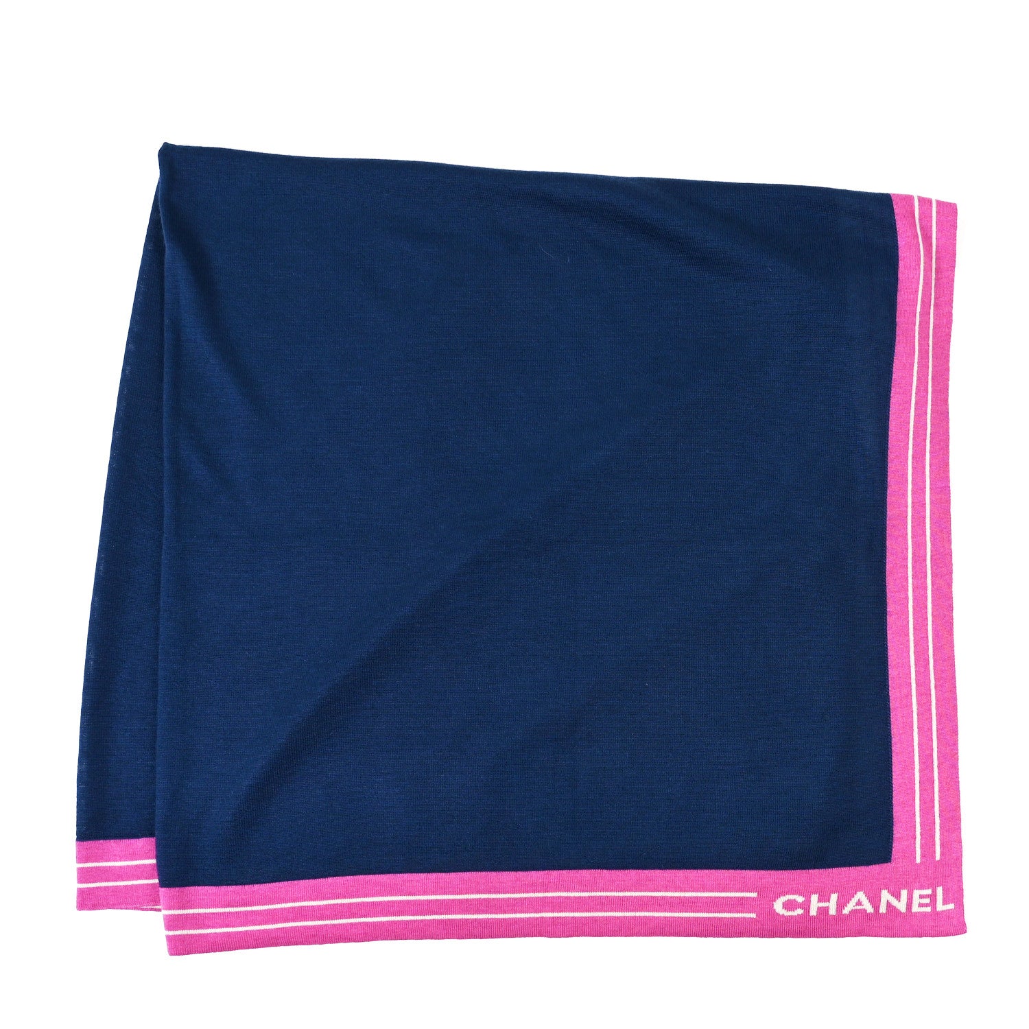 Chanel Cashmere Silk Cotton Knit CC Scarf Blue Pink White 1635273