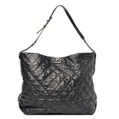 Chanel Metallic Crackled Calfskin Quilted Large Big Bang Hobo Black 1 of 10