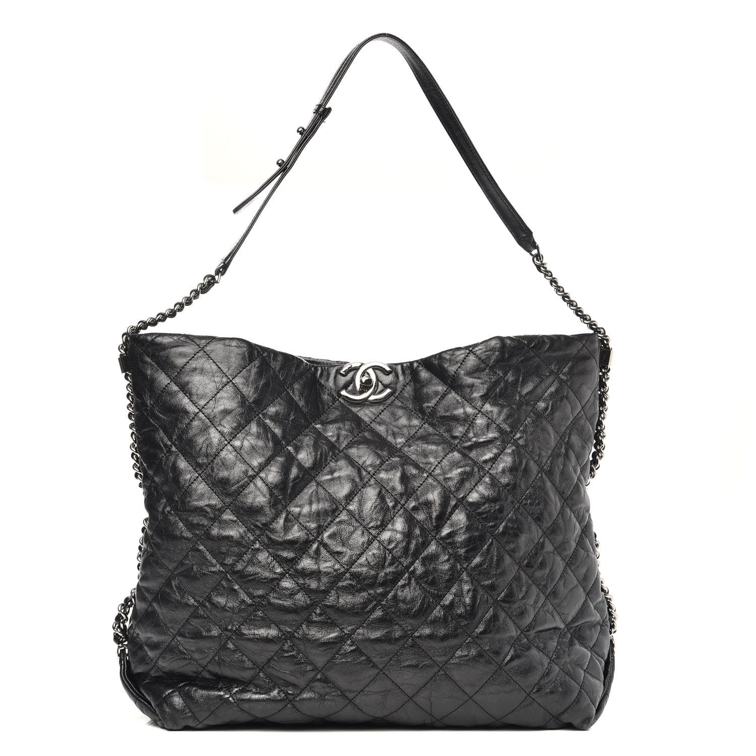 Chanel Metallic Crackled Calfskin Quilted Large Big Bang Hobo Black 1 of 10