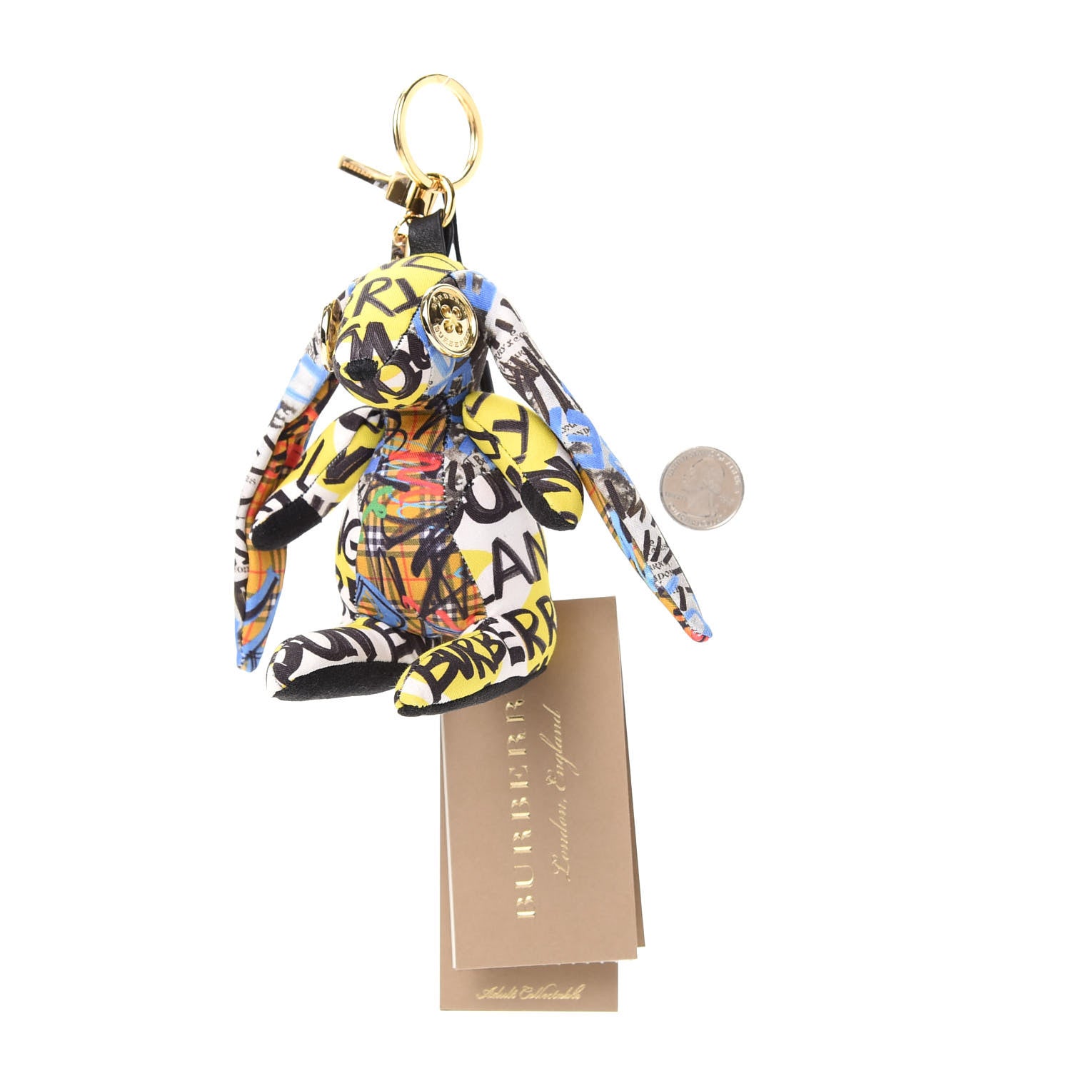 Burberry Cotton Graffiti Print Vera The Hare Bag Charm Yellow Multi 2 of 6