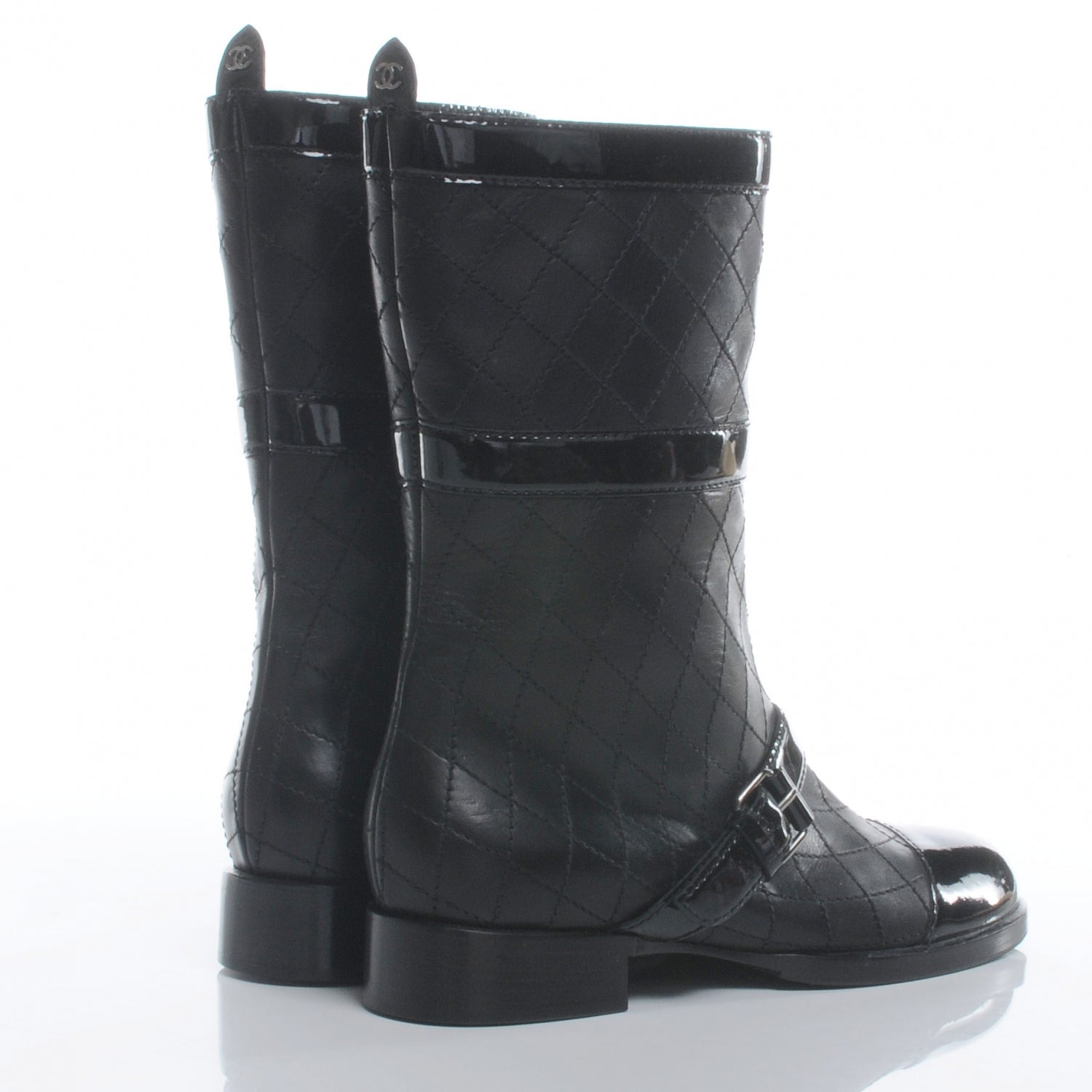 Chanel Leather Quilted Cap Toe Boots 38 Black 4 of 6