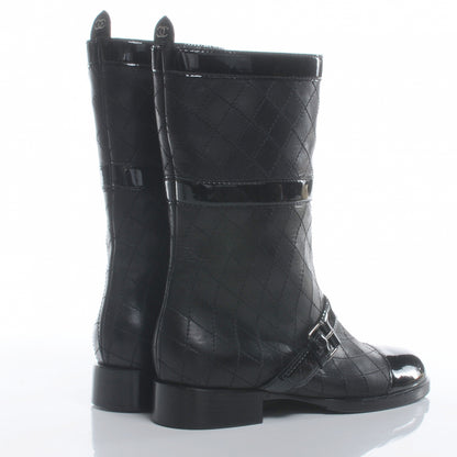 Chanel Leather Quilted Cap Toe Boots 38 Black 4 of 6