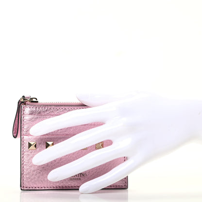 Valentino Garavani Metallic Pebbled Calfskin Rockstud Coin Case Card Holder Giacinto 2 of 7