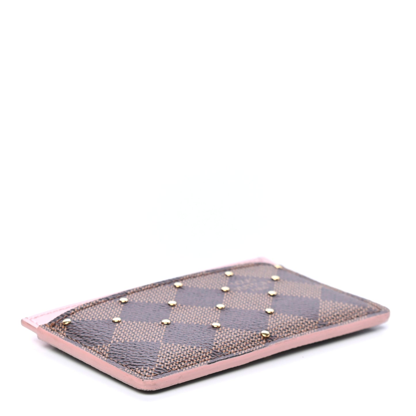 Damier Ebene Studded Card Holder Rose Ballerine