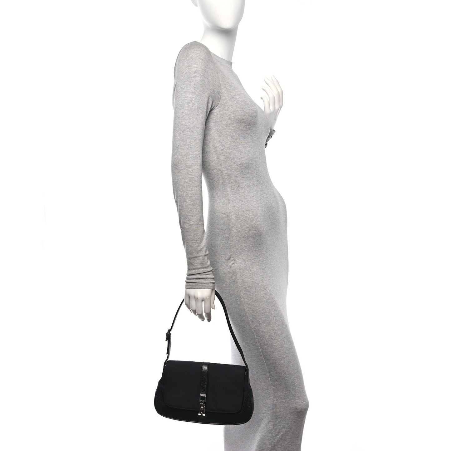 Canvas Textured Dollar Calfskin Small Jackie O Hobo Black