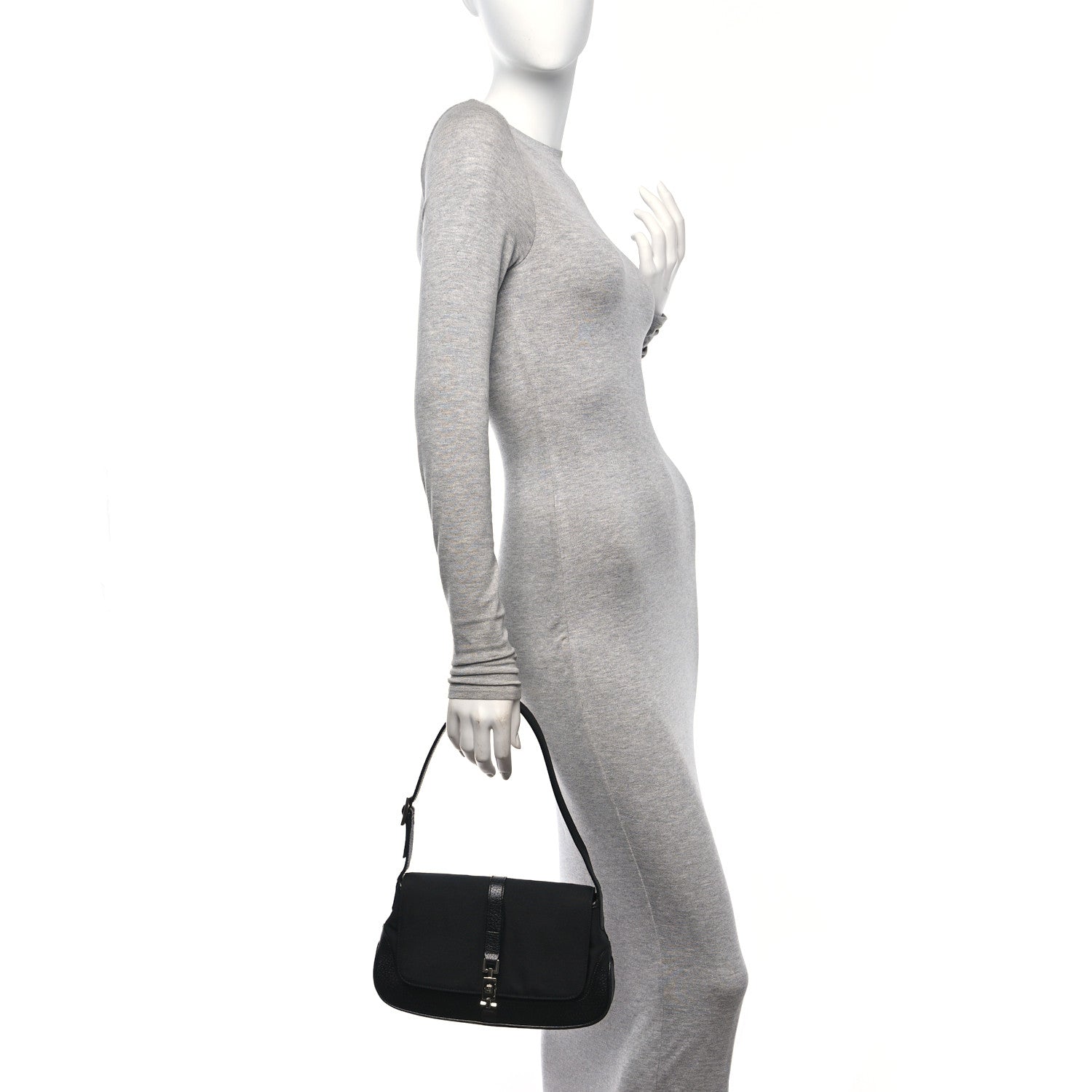 Gucci Canvas Textured Dollar Calfskin Small Jackie O Hobo Black 2 of 10