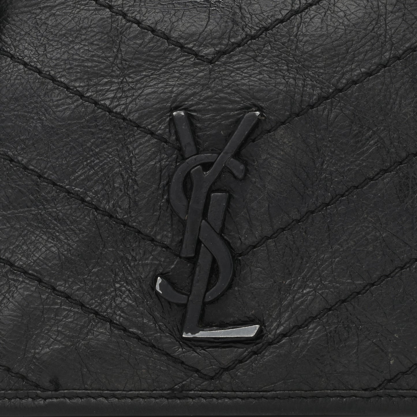 Crinkled Calfskin Matelasse Monogram Niki Chain Wallet Black
