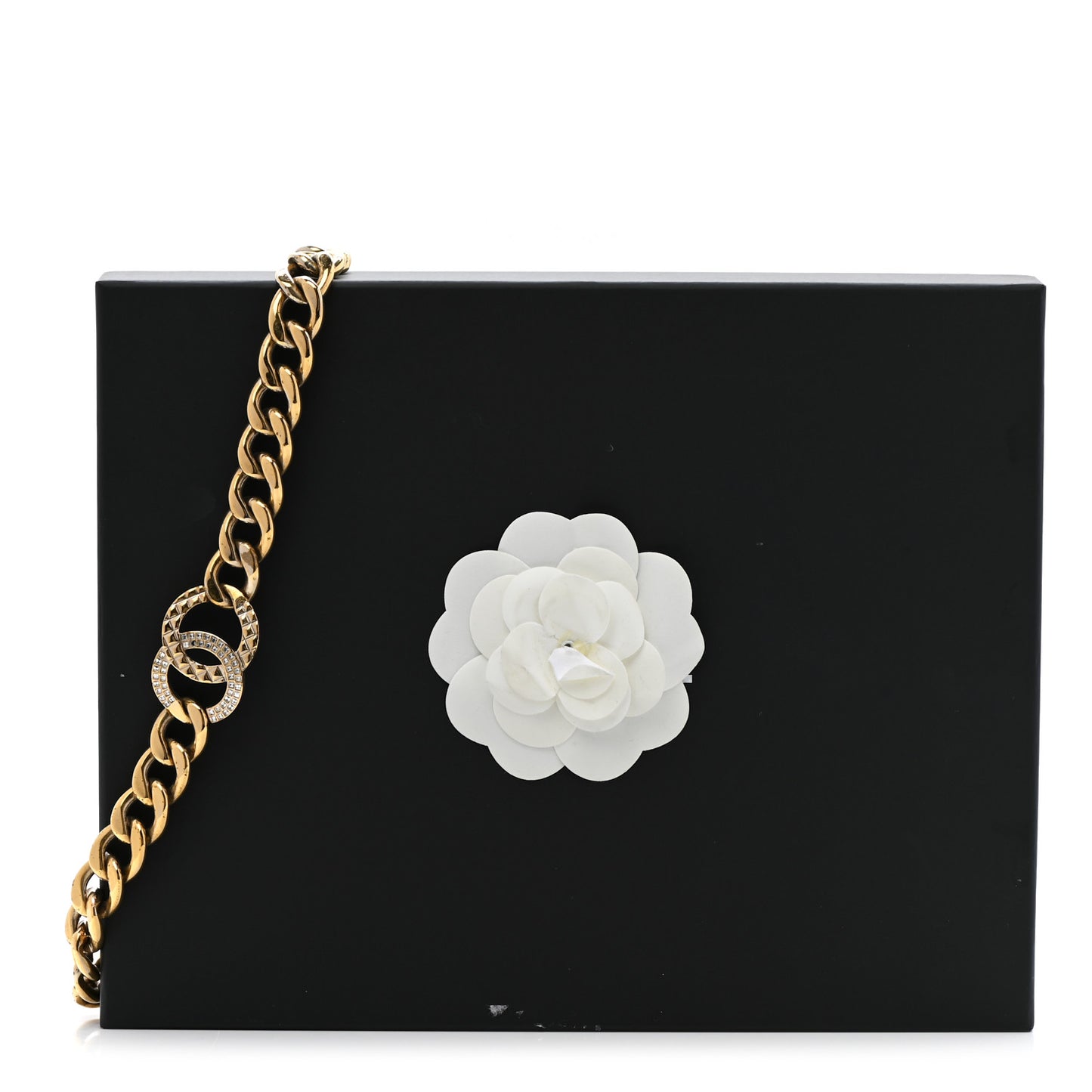 Baguette Crystal Quilted CC Chain Choker Necklace Gold