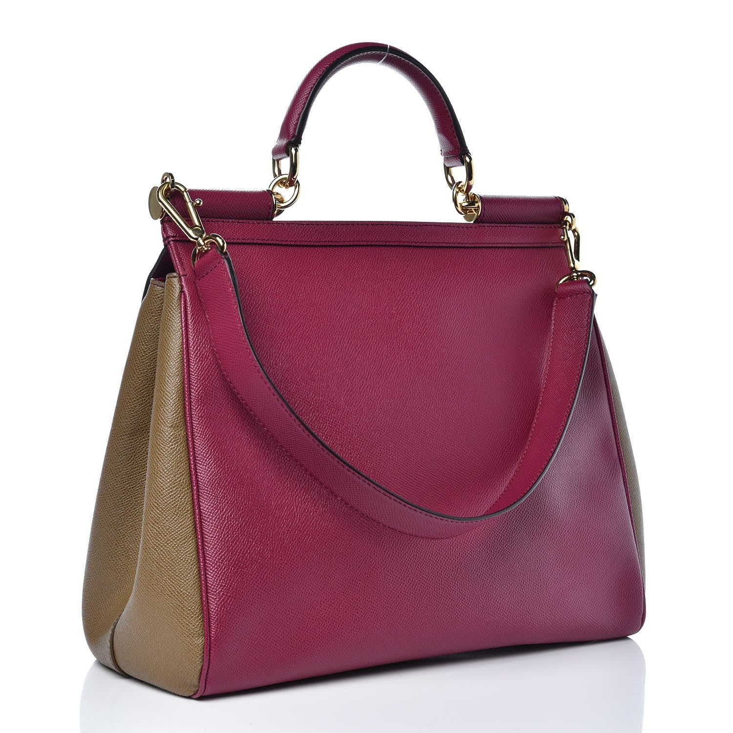 Dolce & Gabbana Dauphine Large Bi-Color Miss Sicily Satchel Fuchsia Khaki 4 of 8