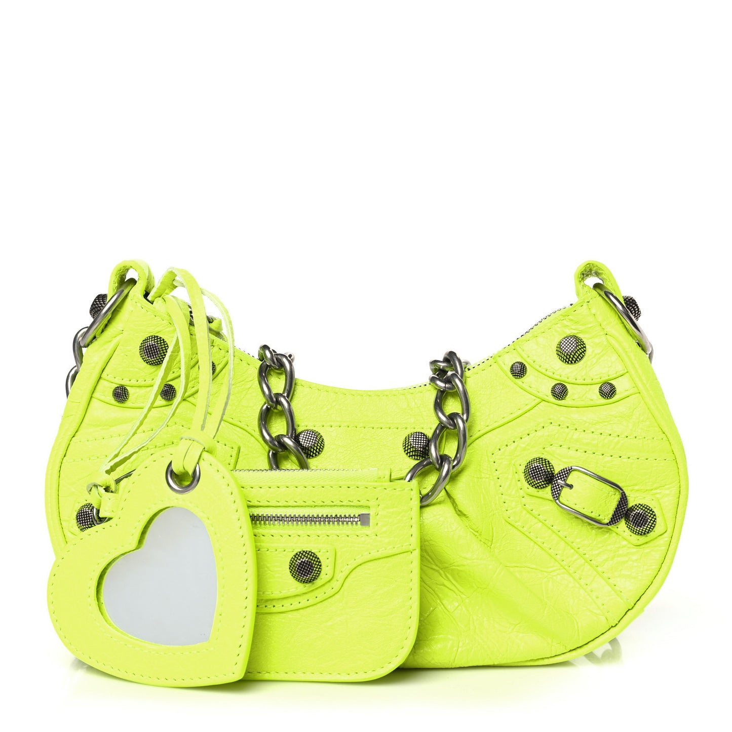 Agneau Arena Le Cagole Chain Shoulder Bag XS Fluo Yellow