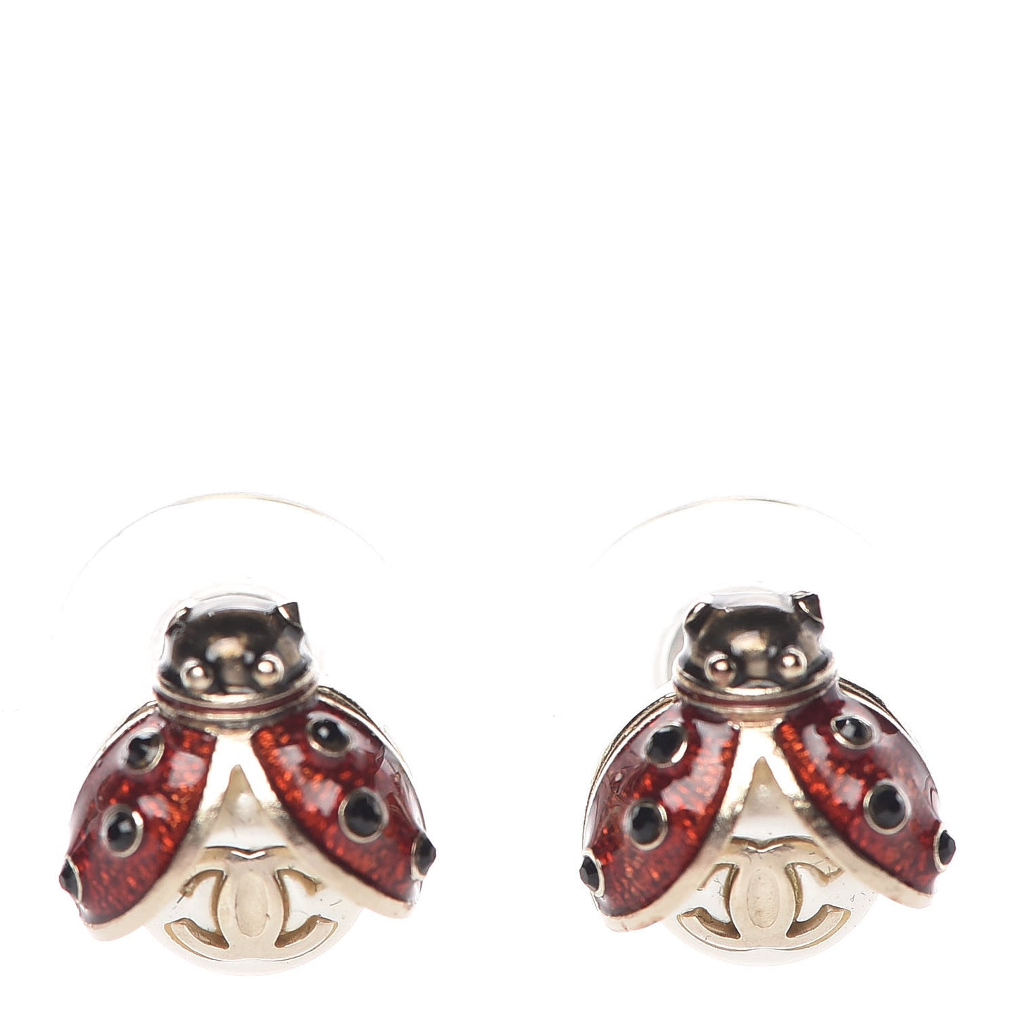 Enamel CC Ladybug Earrings Gold