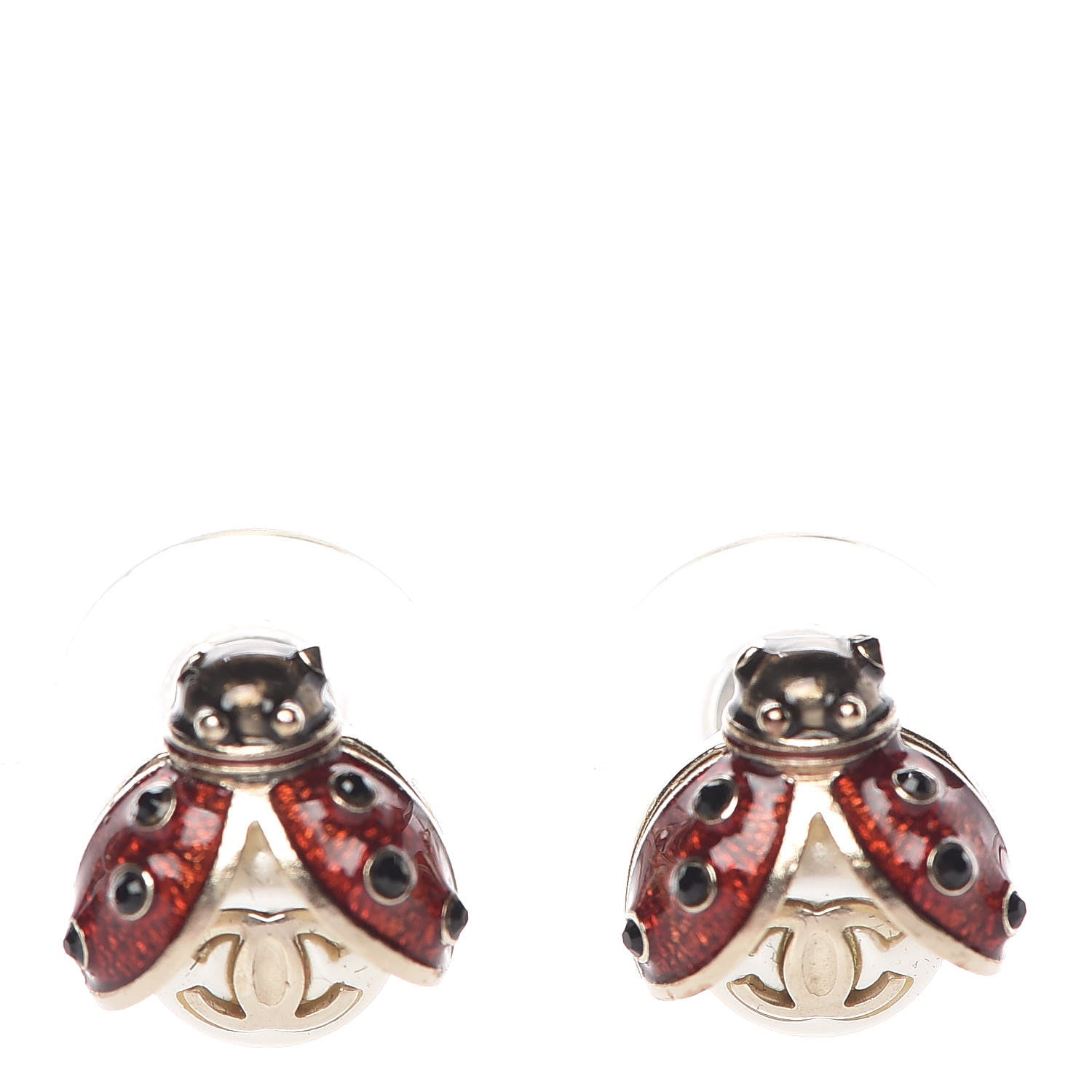 Chanel Enamel CC Ladybug Earrings Gold 1 of 5