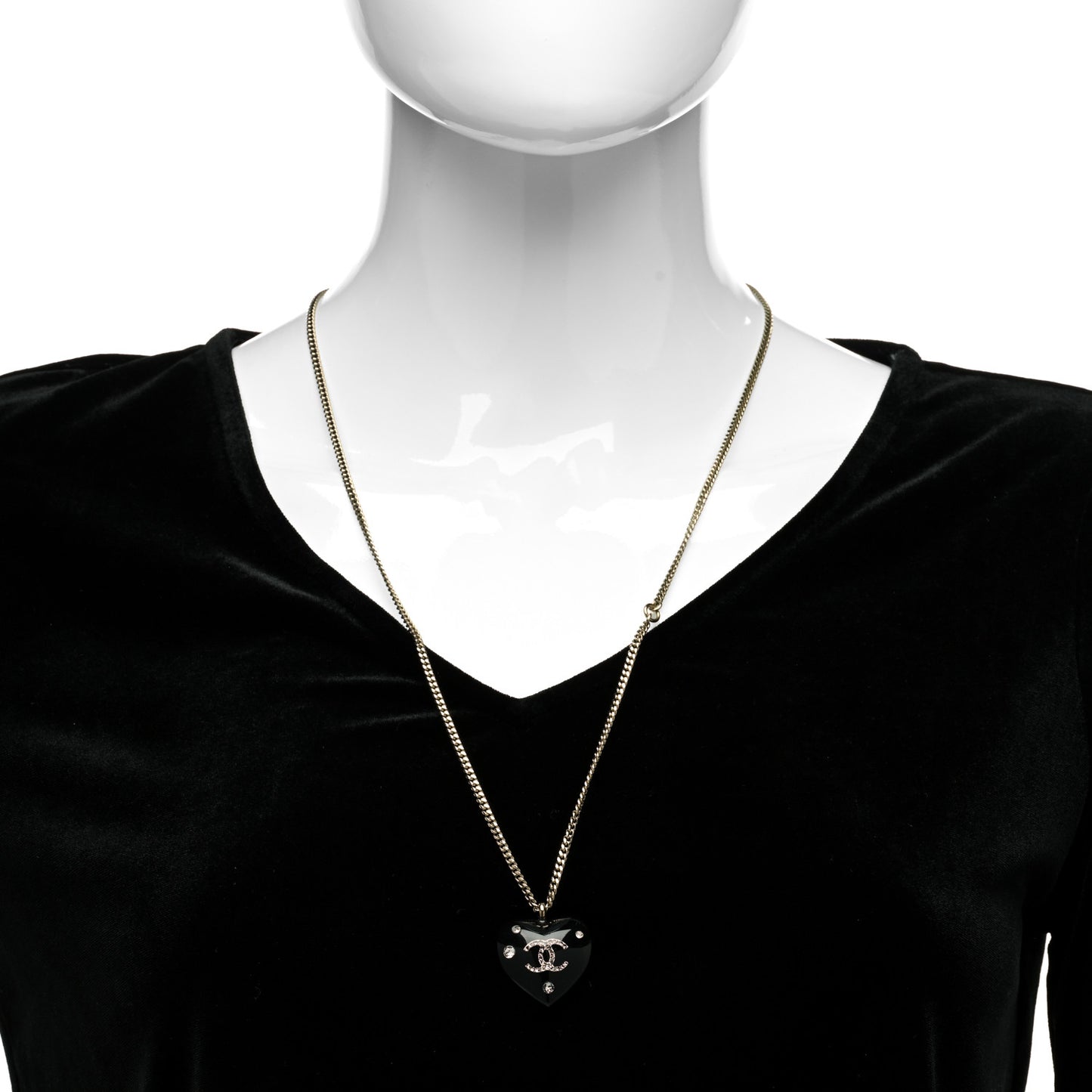 Resin Crystal CC Heart Necklace Black Silver