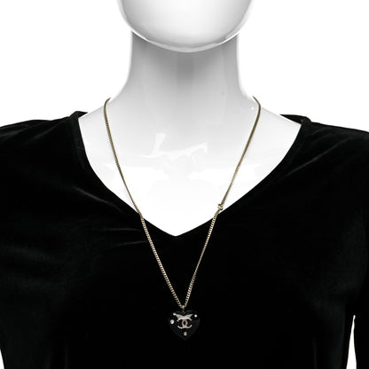 Chanel Resin Crystal CC Heart Necklace Black Silver 2 of 5