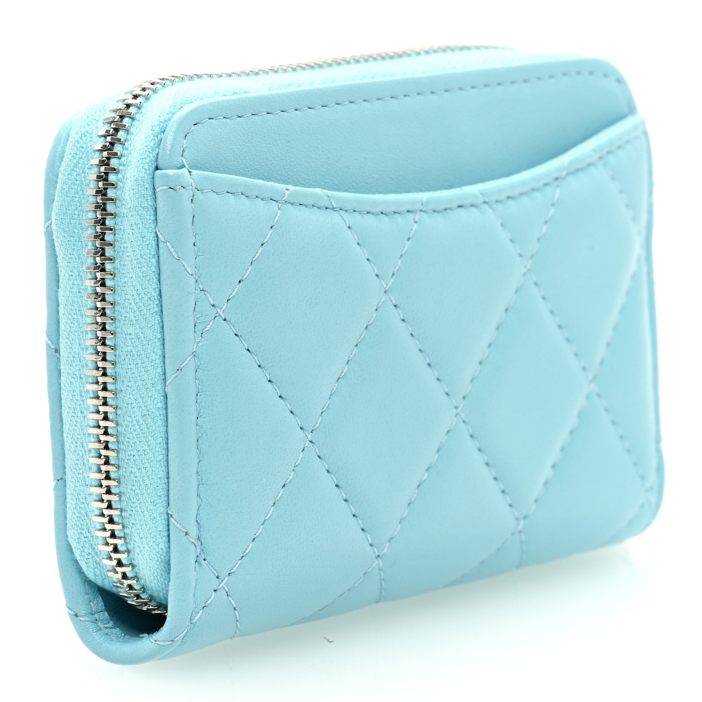 Lambskin Quilted Zip Around Coin Purse Wallet Neon Blue