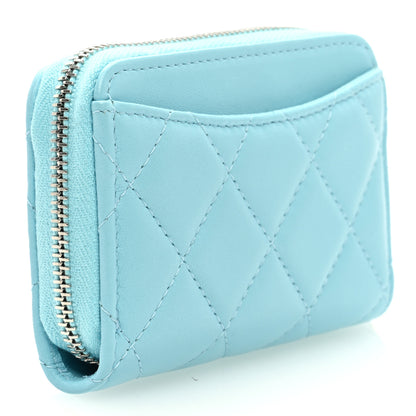Chanel Lambskin Quilted Zip Around Coin Purse Wallet Neon Blue 3 of 7