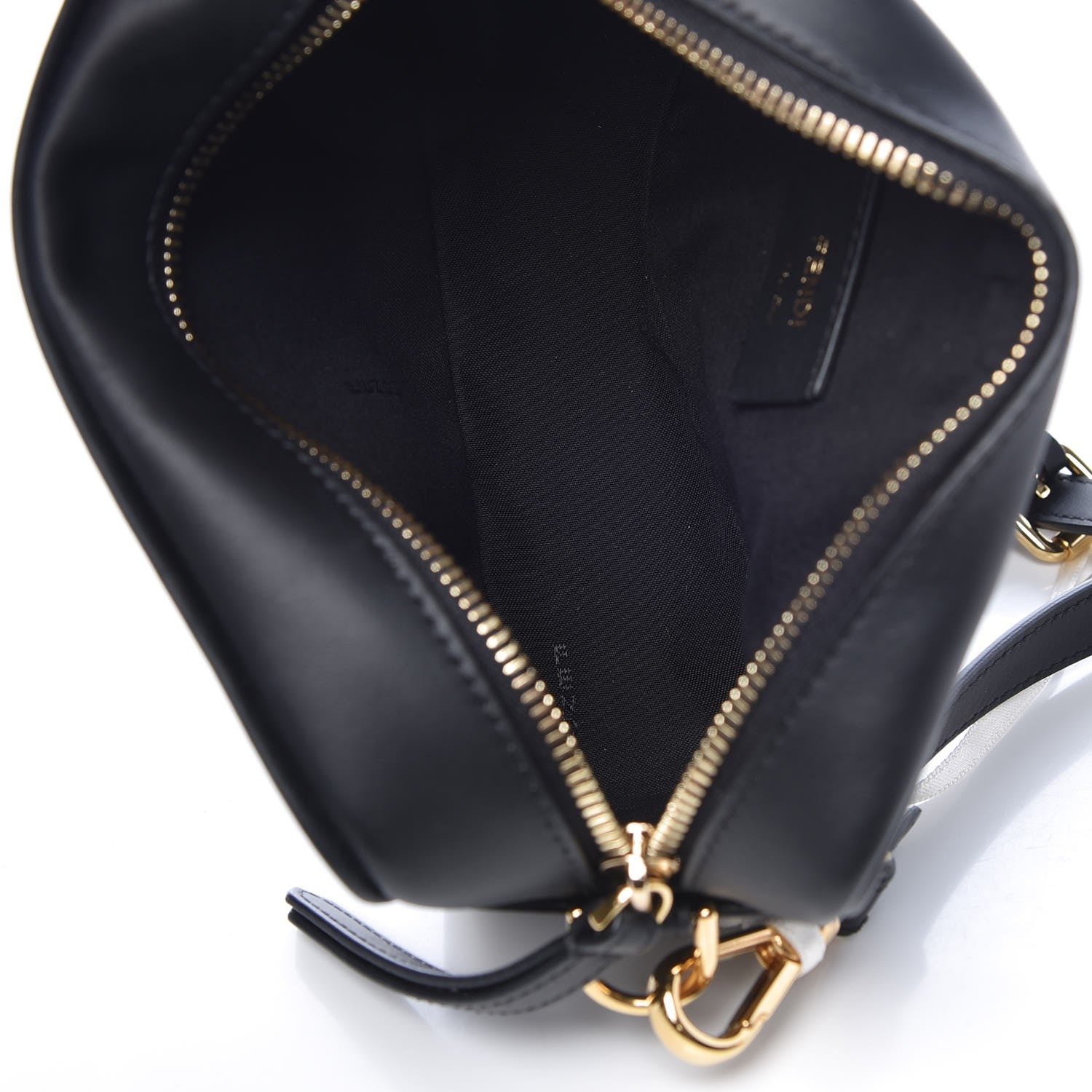 Fendi Glazed Fabric Vitello Century FF 1974 Stamp Patch Mini Camera Case Mogano Panna Black 5 of 7