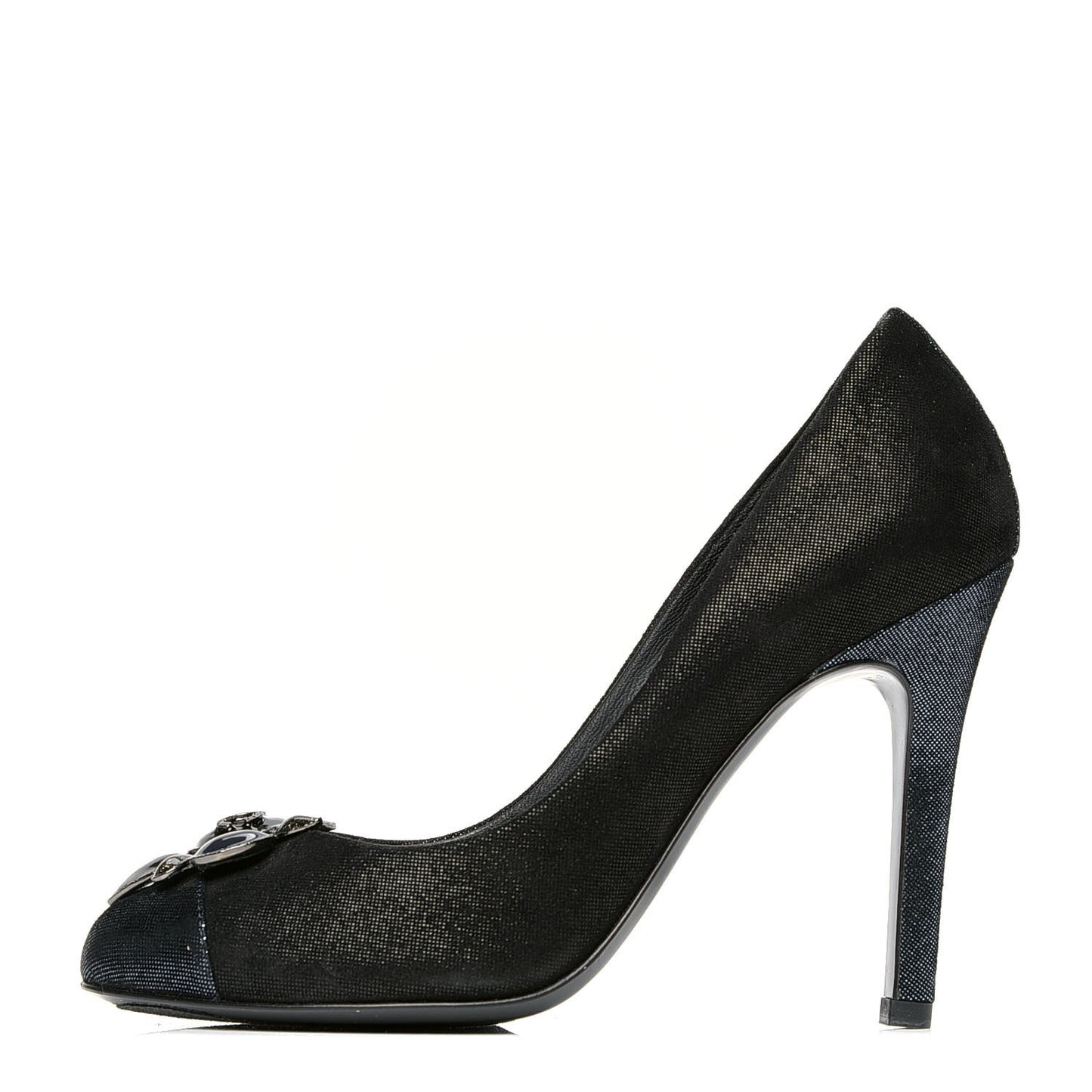 Metallic Fabric Jewel Cap Toe Pumps 37 Black Blue