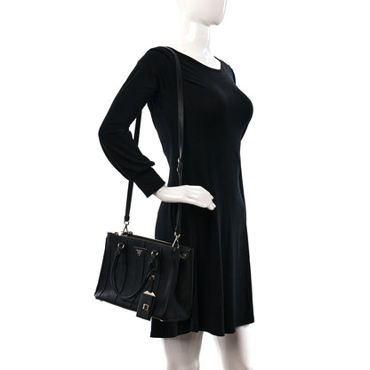 Prada Saffiano City Calfskin Small Striped Galleria Double Zip Tote Black 2 of 8