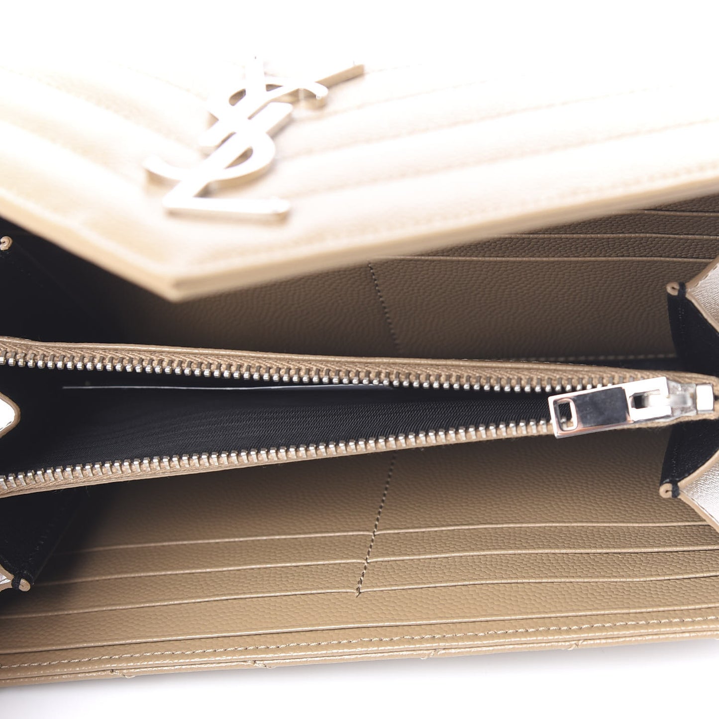 Grain De Poudre Matelasse Chevron Monogram Flap Wallet Deep Beige